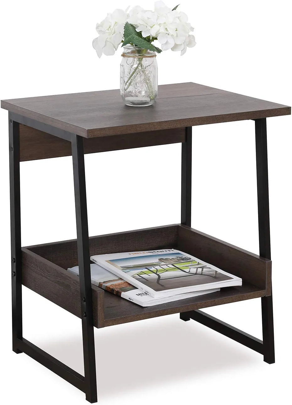 Caffoz Home End Table, 2-Tier Side Table with Storage Shelf, Sturdy and Easy Assembly, Wood Look Accent Furniture with Metal Frame, Smoky Oak