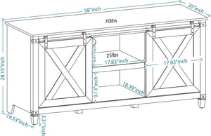 Caffoz Sliding Barn Door TV Stand for TVs Up to 65", Farmhouse Wood Entertainment Center with Storage Cabinet for Living Room with Adjustable Shelves