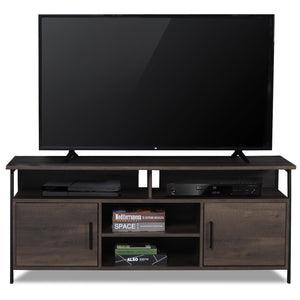 Caffoz 58" Home Entertainment Center Wood Media TV Stand, Storage Console, Cabinet for Living Room, Fits up to 60" TV, Smoky Oak