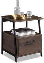 Load image into Gallery viewer, Caffoz Home End Table | Nightstand | Accent Table with Storage Shelf and Drawer, Sturdy and Easy Assembly, Wood Look Accent Furniture with Metal Frame, Smoky Oak