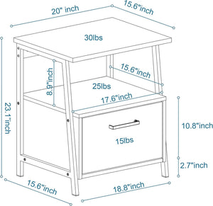 Caffoz Home End Table | Nightstand | Accent Table with Storage Shelf and Drawer, Sturdy and Easy Assembly, Wood Look Accent Furniture with Metal Frame, Smoky Oak